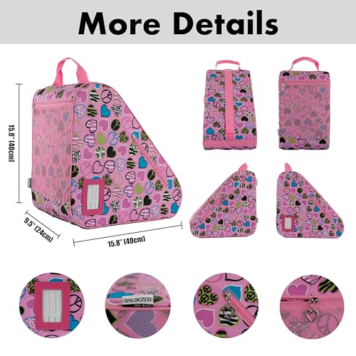 BAUXZOR Skate Bags for Roller Skates, Ice Skates, Quad Skates, Inline Skates, Figure Skates, Skate Accessories for Kids and Adults (Peace and Love Pink 12) - Image 3