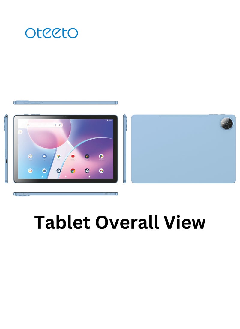 تابلت Oteeto TAB 14 / شاشة 11 بوصة / دقة الشاشة 1280x800 / معالج ثماني النواة 2.0 جيجاهرتز / أندرويد 14 / كاميرا أمامية 8 ميجا بيكسل + كاميرا خلفية 13 ميجا بيكسل / ذاكرة وصول عشوائي 8 جيجابايت + ذاكرة قراءة فقط 512 جيجابايت / بطارية 8000 مللي أمبير / شريحتي اتصال 4G / واي فاي 5G / لوحة مفاتيح / قلم لمس / ماوس / غطاء قابل للطي