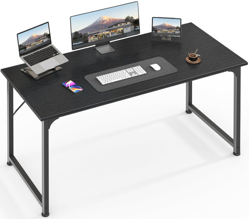 Huuger 48 Inch Office & Gaming Desk with Storage, Modern Simple Design, Large Legroom, Black Metal Frame - Image 1