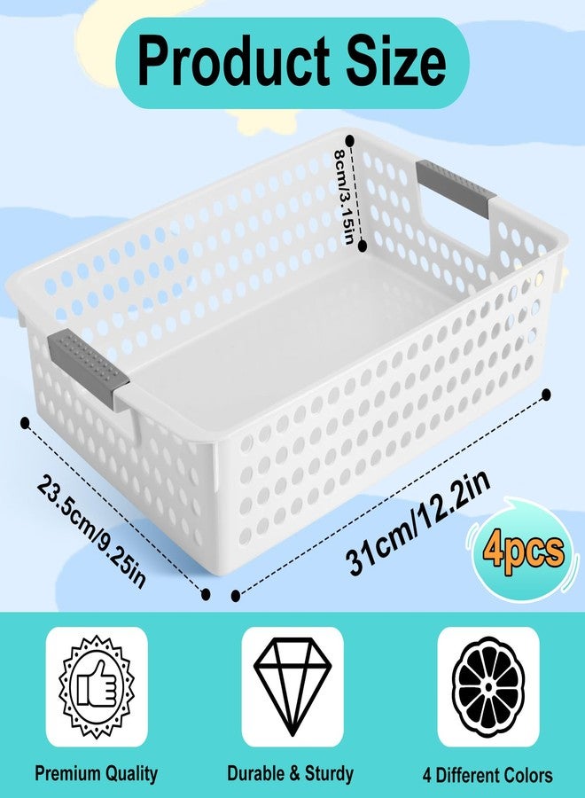Cptoion 4 Pack A4 Size Plastic Storage Baskets, Desktop File Organizer Tray with Grip Handles, Classroom Turn in Trays for Office, Home, Drawers (White) - Image 2