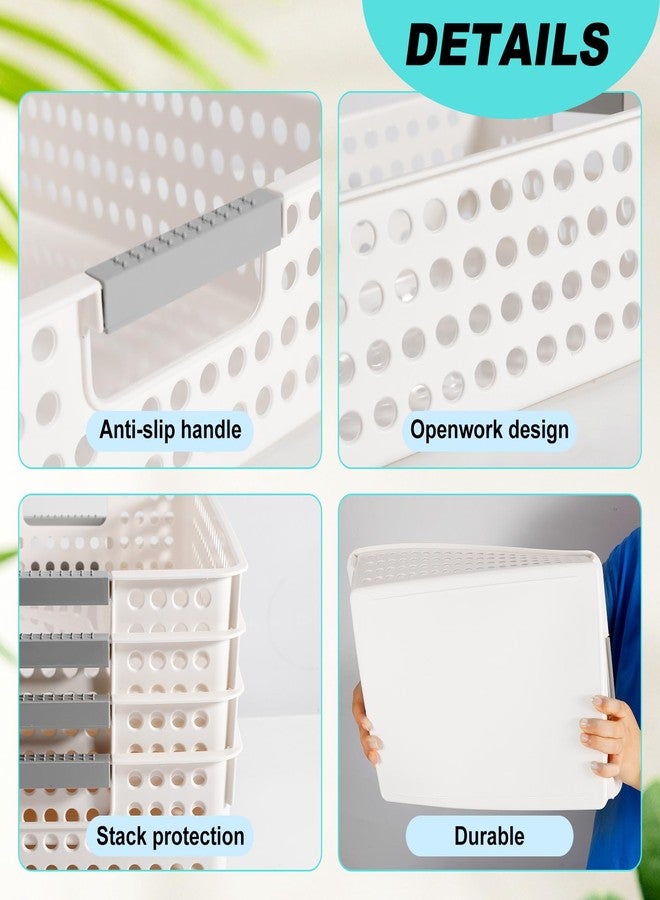 Cptoion 4 Pack A4 Size Plastic Storage Baskets, Desktop File Organizer Tray with Grip Handles, Classroom Turn in Trays for Office, Home, Drawers (White) - Image 3