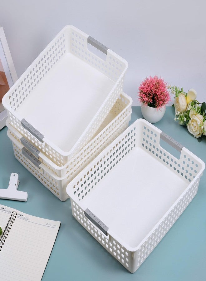 Cptoion 4 Pack A4 Size Plastic Storage Baskets, Desktop File Organizer Tray with Grip Handles, Classroom Turn in Trays for Office, Home, Drawers (White) - Image 5