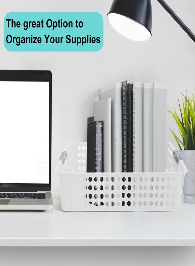Cptoion 4 Pack A4 Size Plastic Storage Baskets, Desktop File Organizer Tray with Grip Handles, Classroom Turn in Trays for Office, Home, Drawers (White) - Image 4