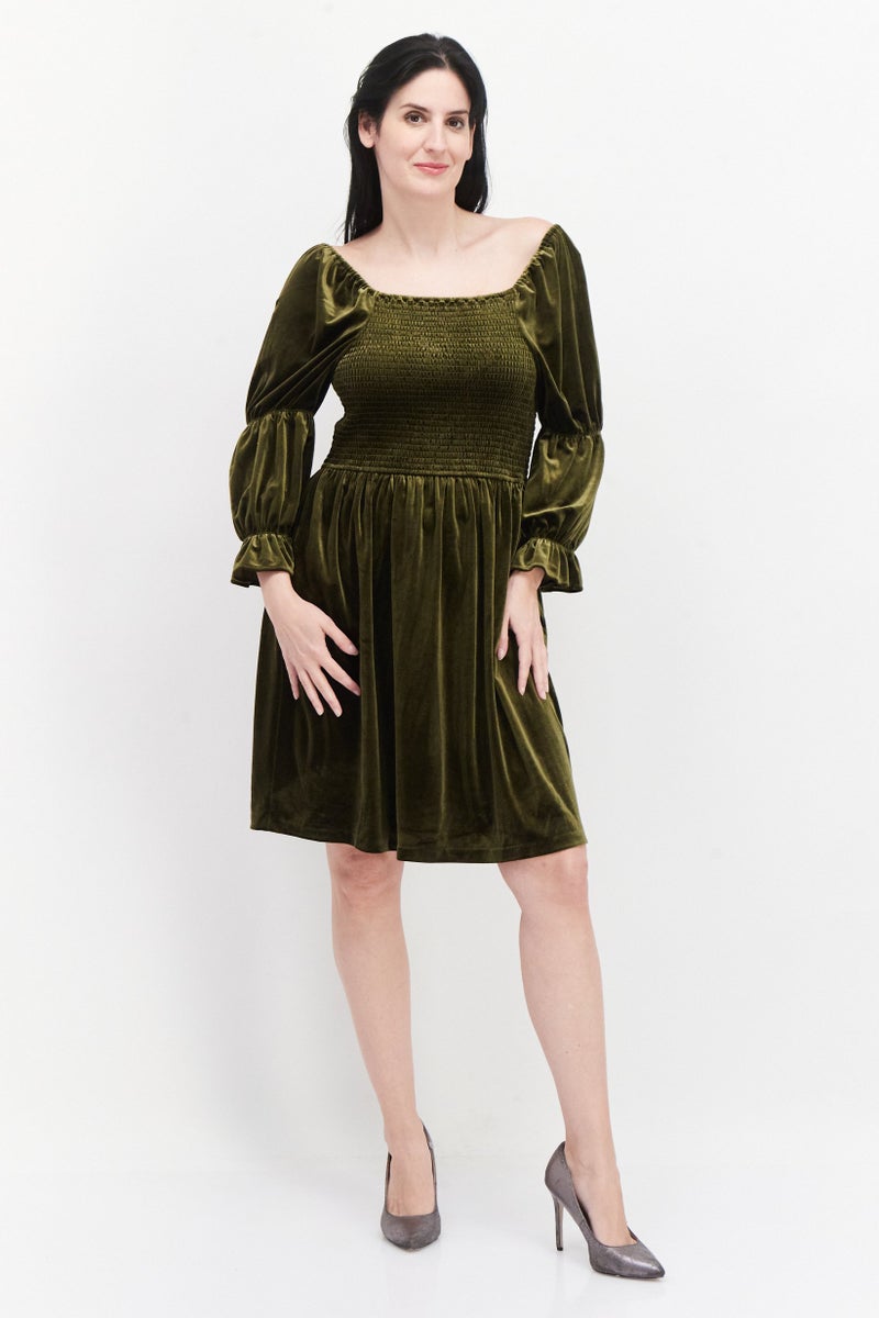 Tahari Women Plain Mini Dress, Olive - Image 2