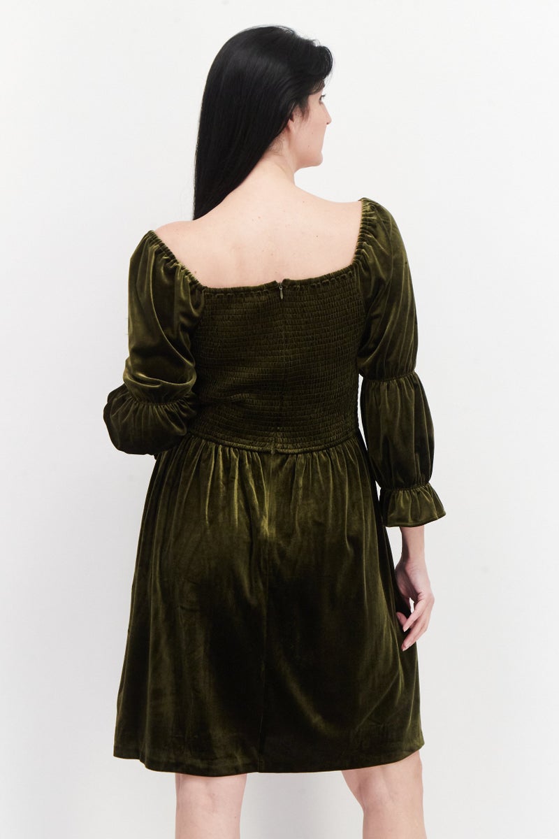 Tahari Women Plain Mini Dress, Olive - Image 4