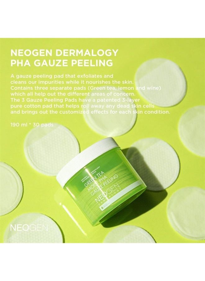DERMALOGY by NEOGENLAB Green Tea Moist PHA Gauze Peeling Pads (30 pads) - Exfoliating & Soothing Peeling Pad with AHA, BHA, PHA, LHA & Green Tea & Hyaluronic Acid - Korean Skin Care  - Image 3