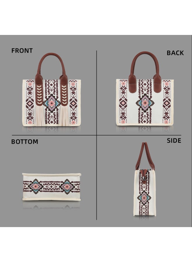 2025 Bohemian Style Four-piece Women's Tote Bag Tassel Bag Suitable For Work And Commuter-Color:Turquoise Green-Size:27*8*36  - Image 5