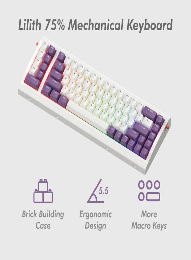 KBDcraft لوحة مفاتيح KBDcraft 02Lilith Q 75% المريحة بزاوية 5.5 درجة مع أغطية مفاتيح أصلية، وحافظة متوافقة مع ليغو، وحامل مانع للتسرب، وسلكية، وإضاءة RGB، وقابلة للتبديل السريع، ومفاتيح خطية، وQMK، وقارورة لأنظمة ويندوز/ماك، ومجموعة كاملة، لون أبيض (Lilith Q 75%) - Image 2