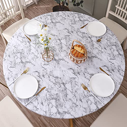 Walrus Round Vinyl Fitted Tablecloth with Flannel Backing Elastic Edge Design Table Cover Waterproof Oil-Proof PVC Table Cloth Stain-Resistant Best for 57"-66" Round - Image 1