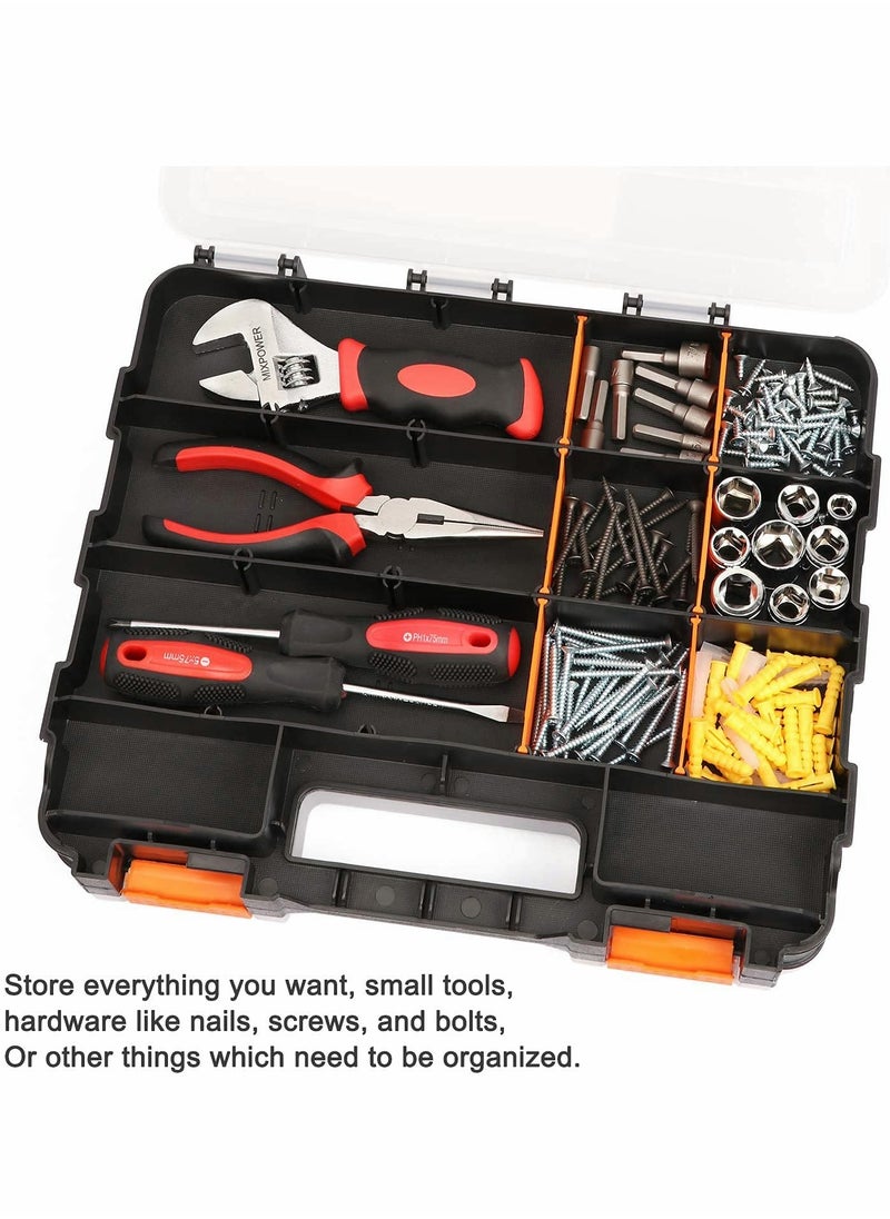 Excefore - Double Side Tools Organizer Customizable Removable Plastic Dividers Hardware Box Storage in a Slim Design Excellent for Screws Nuts Small Parts 34-Compartment Black/Orange - Image 1