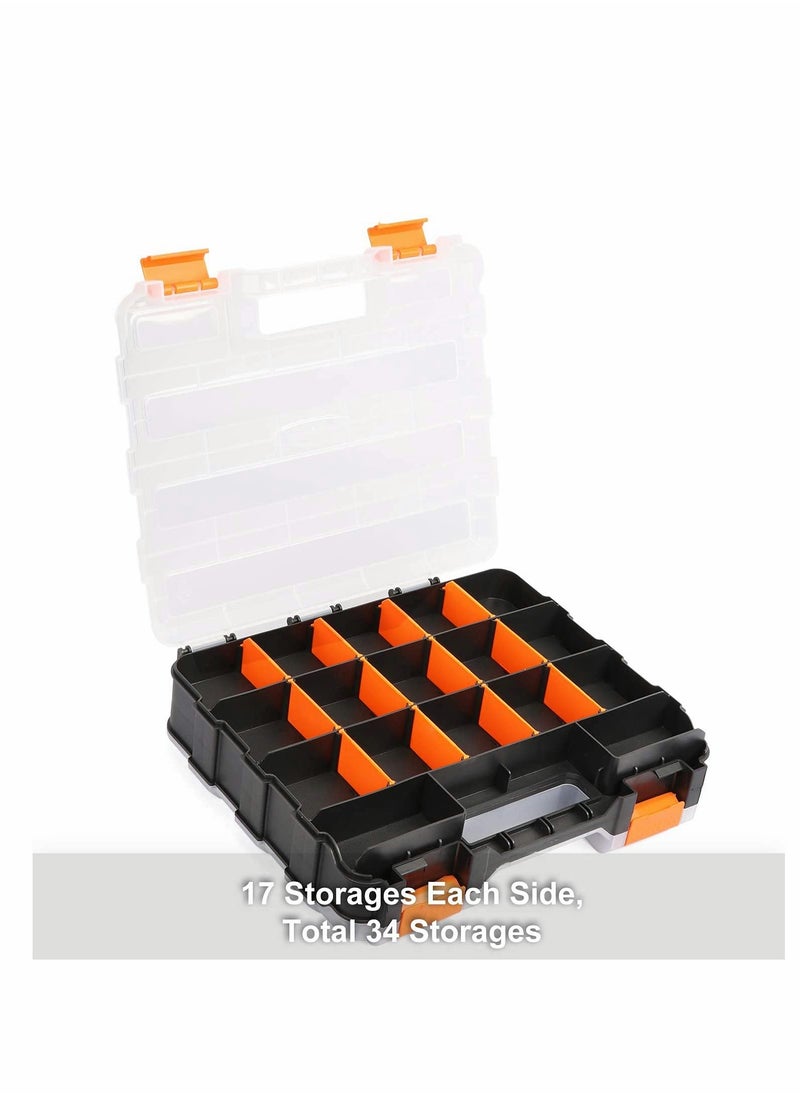 Excefore - Double Side Tools Organizer Customizable Removable Plastic Dividers Hardware Box Storage in a Slim Design Excellent for Screws Nuts Small Parts 34-Compartment Black/Orange - Image 1