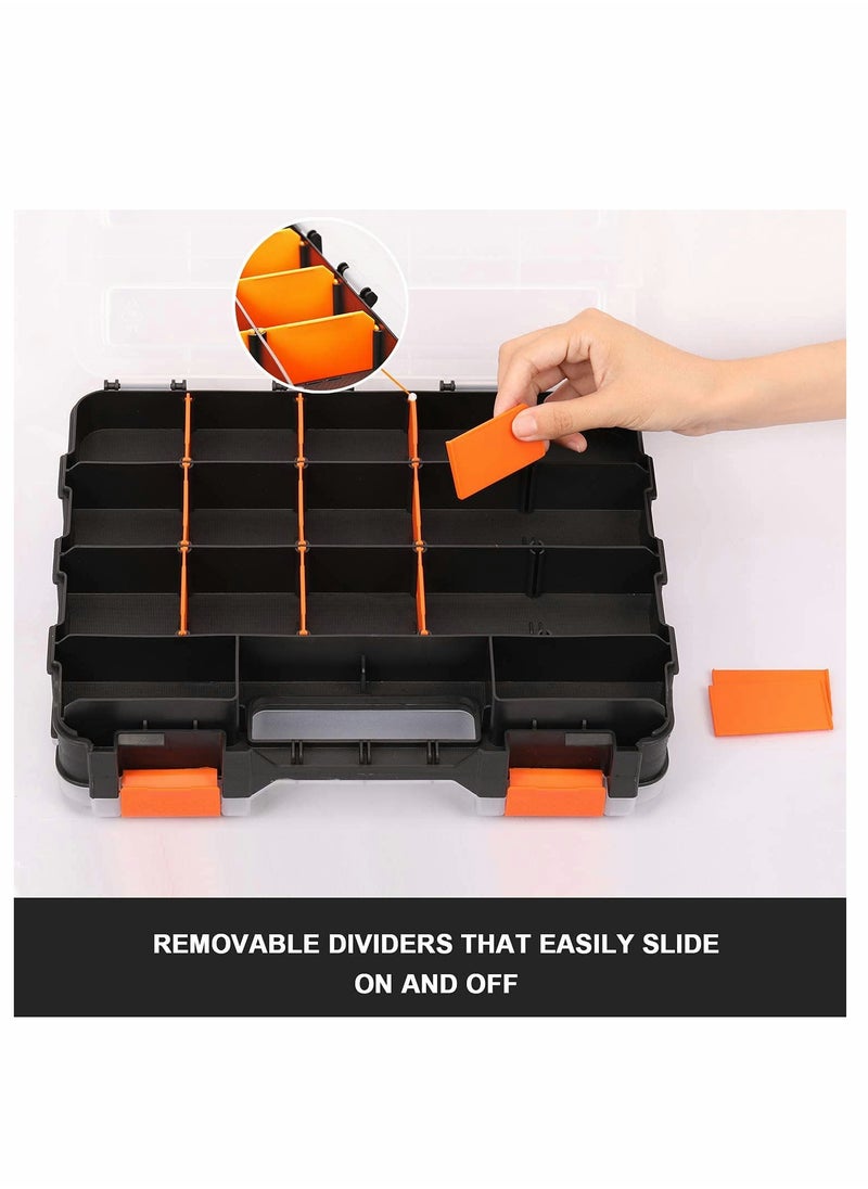 Excefore - Double Side Tools Organizer Customizable Removable Plastic Dividers Hardware Box Storage in a Slim Design Excellent for Screws Nuts Small Parts 34-Compartment Black/Orange - Image 1