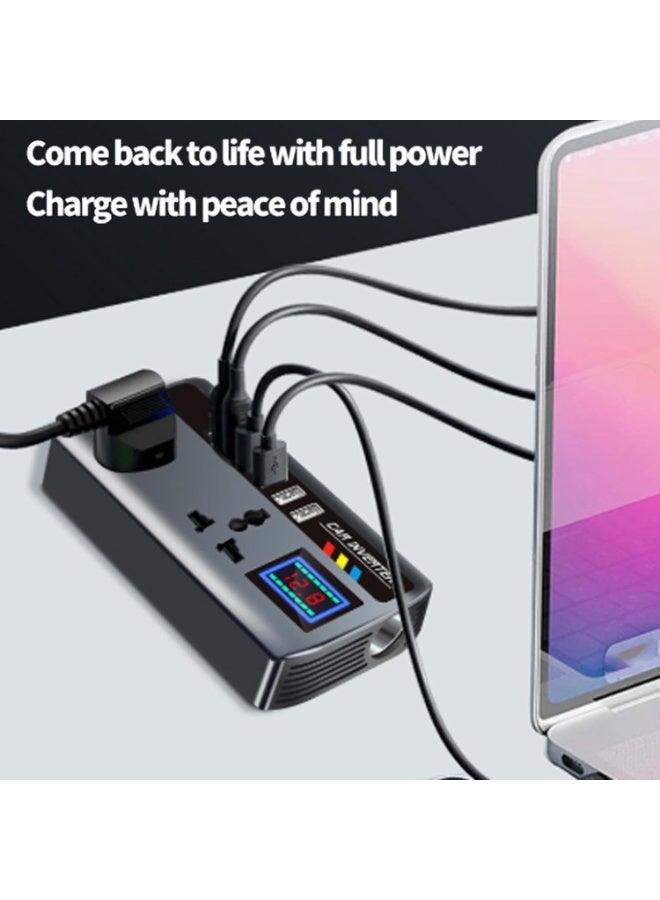 ELTRAZONE Portable Car Power Inverter 12V/24V to 220V AC, 200W with 2 AC Outlets, 3 USB & 2 Type-C Ports - Image 3