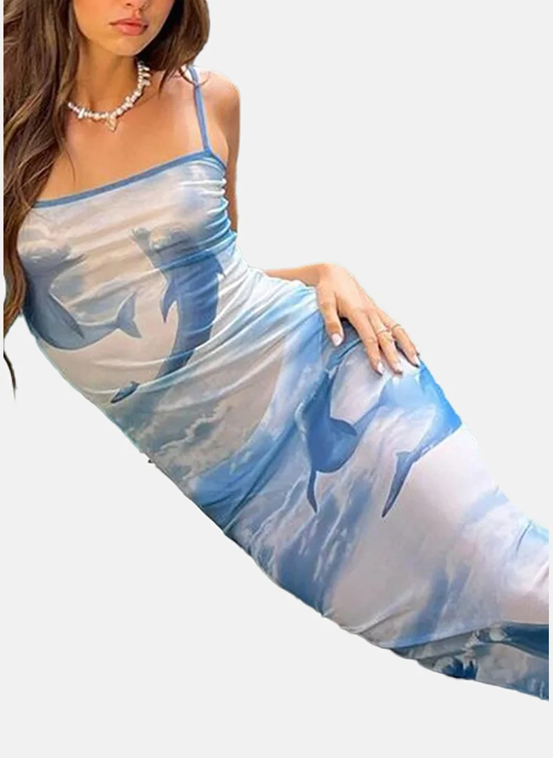 YUNIQEE Blue Graphic Printed Sheath Dress