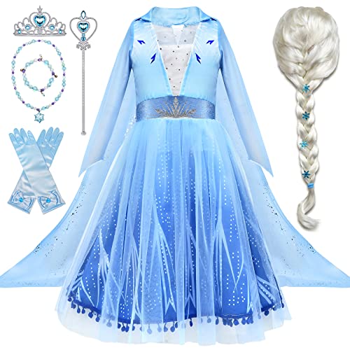 Tacobear 10Pcs Princess Costume Dress For Girls Kids Toddler Snow Princess Dress Up Clothes for Little Girls with Accessories Gloves Crown Wands Wig Necklace for 78Y Kids Christmas Birthday Party - Image 1