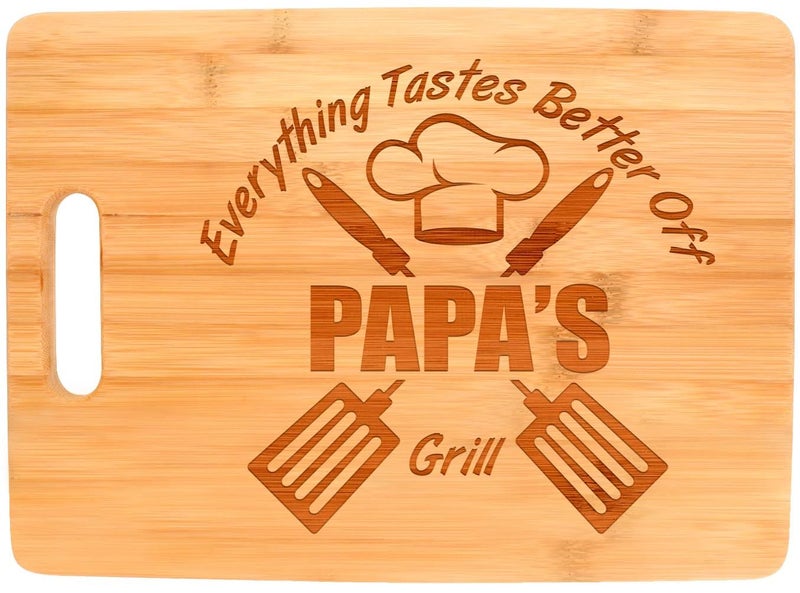 Laser Engraved Cutting Board Everything Tastes Better Off Papas Grill Decorative Rectangle Shaped Wood Cutting Board