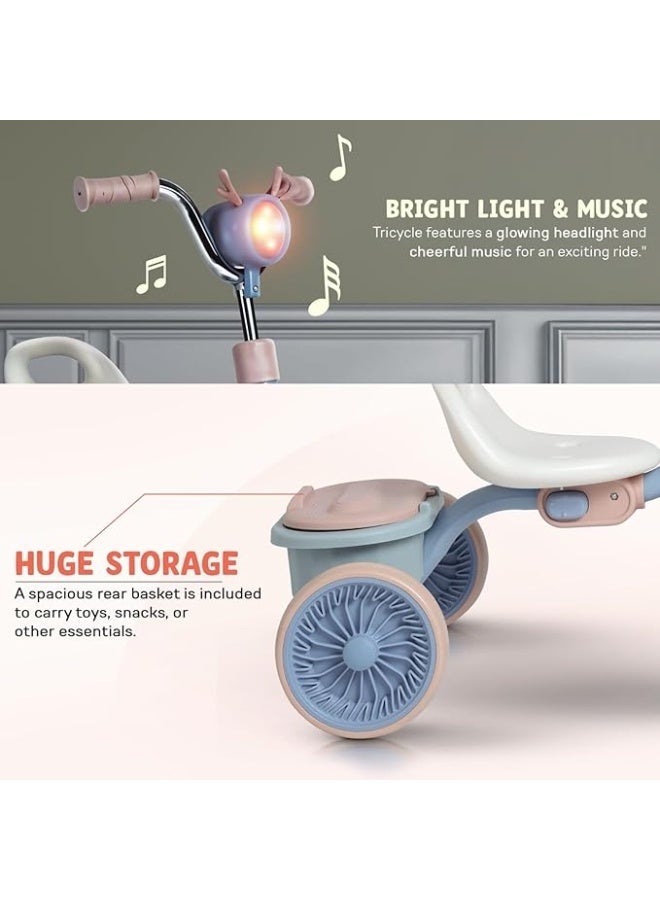 دراجة ثلاثية العجلات للأطفال، دراجة ثلاثية العجلات قابلة للطي، مزودة بعجلات خلفية وإضاءة أمامية، مناسبة للأولاد والبنات من عمر سنتين إلى خمس سنوات - Image 3