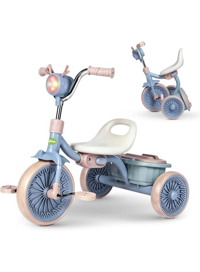 دراجة ثلاثية العجلات للأطفال، دراجة ثلاثية العجلات قابلة للطي، مزودة بعجلات خلفية وإضاءة أمامية، مناسبة للأولاد والبنات من عمر سنتين إلى خمس سنوات - Image 1