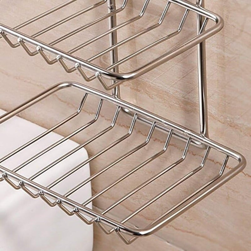Riviox Wall Mounted Double Layer Soap Dish Holder - Stainless Steel Rack with Self-Adhesive Magic Sticker for Kitchen & Bathroom - Image 3