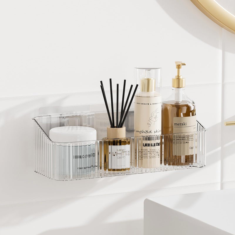 ZEXALOR Wall Mount Organizer for Kicthen, Bathroom, Dresser, Office, Pantry Storage and Organization - Clear Long Wall Basket Storage, Cabinet Door Organizer (9.4Ã—3.9Ã—2.7") - Image 1