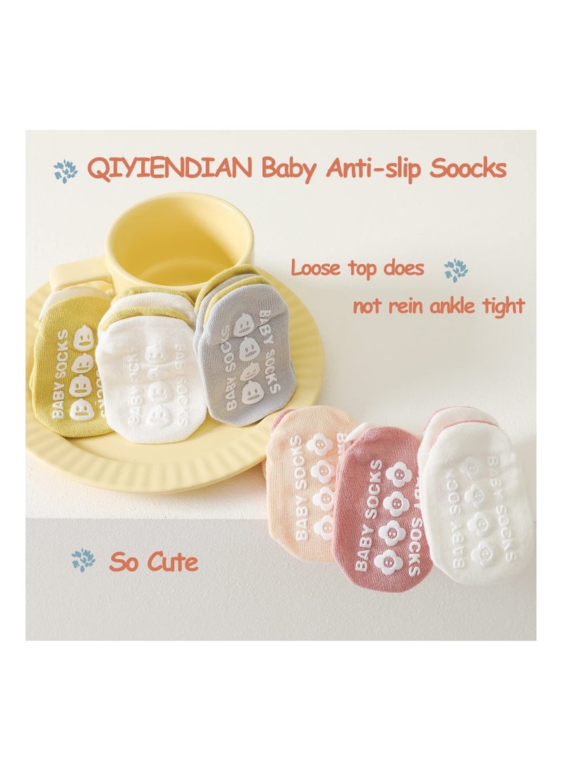 KASTWAVE - Baby Non Slip Socks with Grips, Crew Cute Cotton Toddler Socks Ankle Socks for Infant Toddler, 6 Pair - Image 1