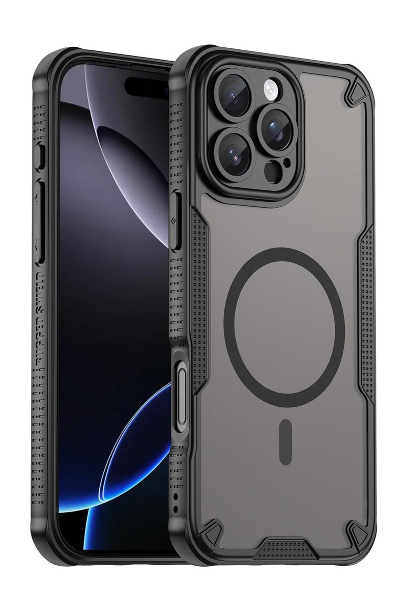 Cover For iPhone 16 Pro Max Armor Glaze MagSafe Magnetic Phone Case Raised edges around the screen and camera lens help prevent scratches - Black - Image 1
