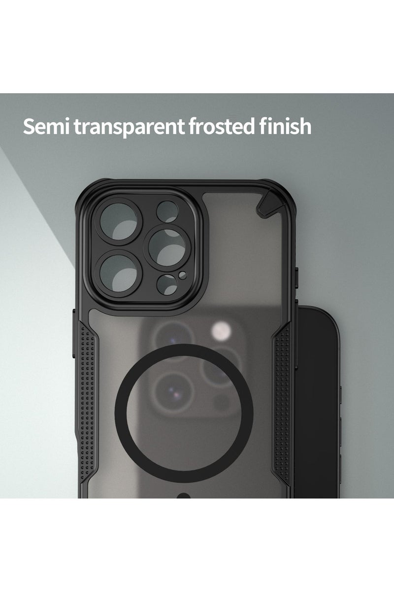 Cover For iPhone 16 Pro Max Armor Glaze MagSafe Magnetic Phone Case Raised edges around the screen and camera lens help prevent scratches - Black - Image 4