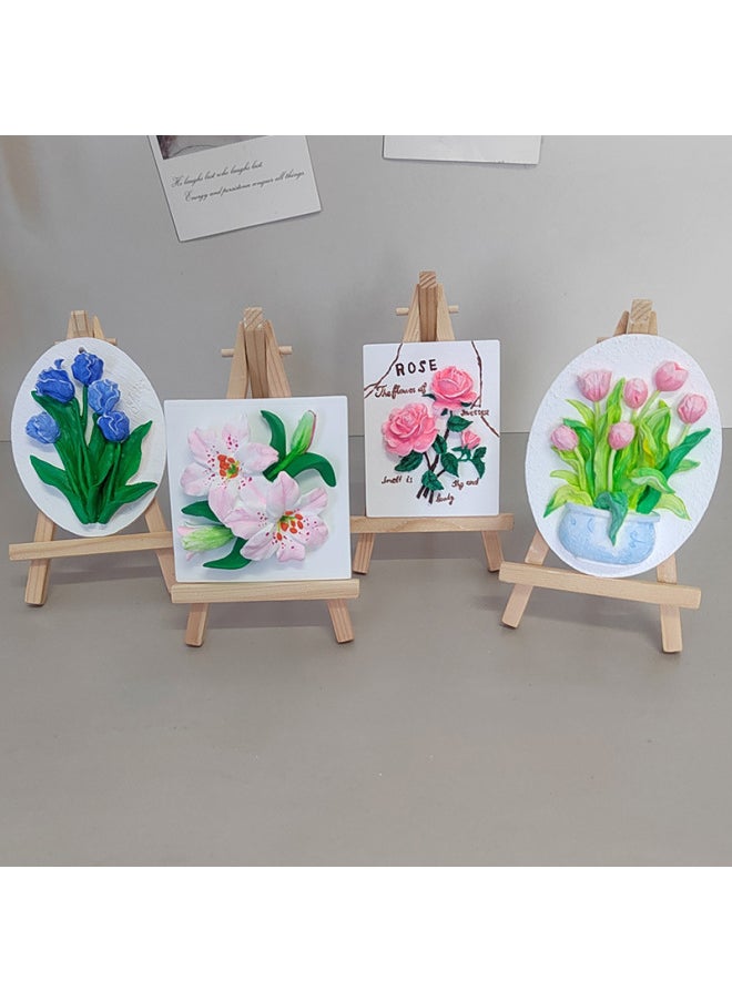 null - Lily Plaster Doll Painted White Embryo Diy Handmade Graffiti Tulip Three-dimensional Relief Painting Activity Group Building-Color:2 Flower Sign Combinations (lily + Oval Tulips) + 2 Wooden Frames + 1 Set Of 12 Colors Of Paint - Image 1