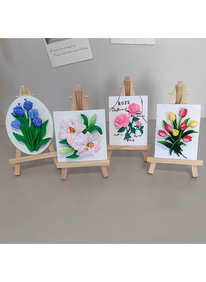 null - Lily Plaster Doll Painted White Embryo Diy Handmade Graffiti Tulip Three-dimensional Relief Painting Activity Group Building-Color:2 Flower Sign Combinations (lily + Oval Tulips) + 2 Wooden Frames + 1 Set Of 12 Colors Of Paint - Image 1