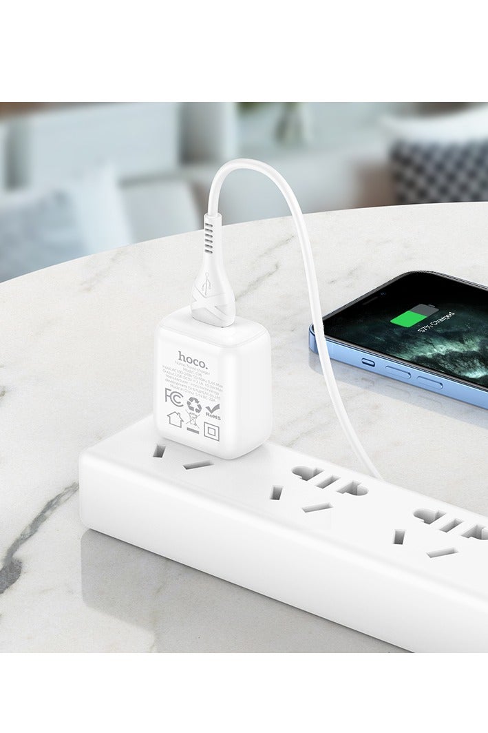 Hoco C96 Wall charger Single Port ( 5V/2.1A ) US Plug Protocols Compatible with iPhone Samsung Xiaomi Oppo Huawei - White - Image 3