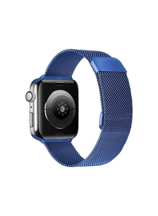YOMNA - YOMNA Magnetic Metal Milanese Loop Band Compatible with Apple Watch Band 42mm 44mm 45mm 49mm, Adjustable Stainless Steel Mesh Strap Replacement for iWatch Series Ultra SE 8 7 6 5 4 3 2 1-  Navy Blue - Image 1