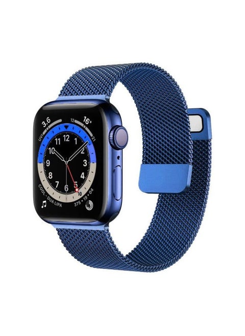 YOMNA Magnetic Metal Milanese Loop Band Compatible with Apple Watch Band 42mm 44mm 45mm 49mm, Adjustable Stainless Steel Mesh Strap Replacement for iWatch Series Ultra SE 8 7 6 5 4 3 2 1-  Navy Blue