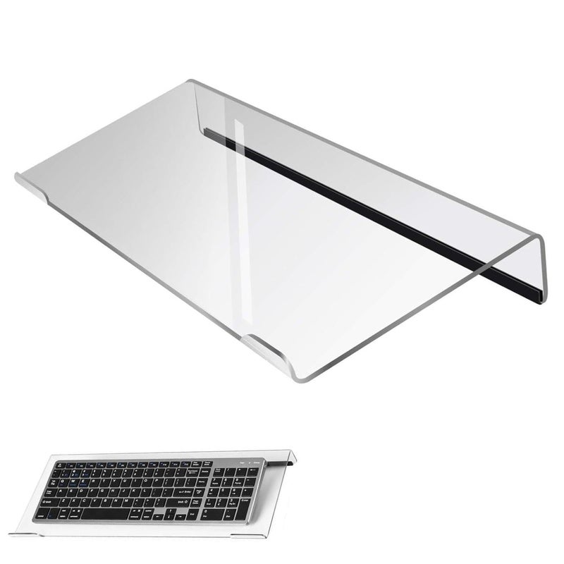 Eitonbu Computer Keyboard Standï¼ŒAcrylic Keyboard Tray with Rubber Stripï¼ŒTicker Acrylic Riserï¼ˆHolderï¼‰ for Easy Ergonomic Typing and Working at Home and Office (Transparent Upgraded Version) - Image 1
