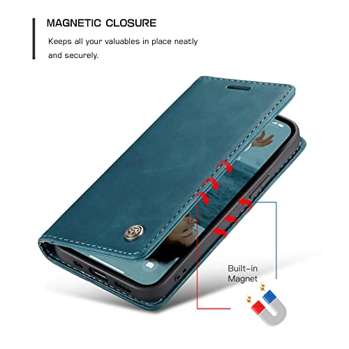 Cracedily for iPhone 13 Pro Case, Flip Wallet Leather Case with Card Holder Magnetic Closure Shockproof Kickstand Protective Phone Cases Cover for iPhone 13 Pro, Blue-Green - Image 3