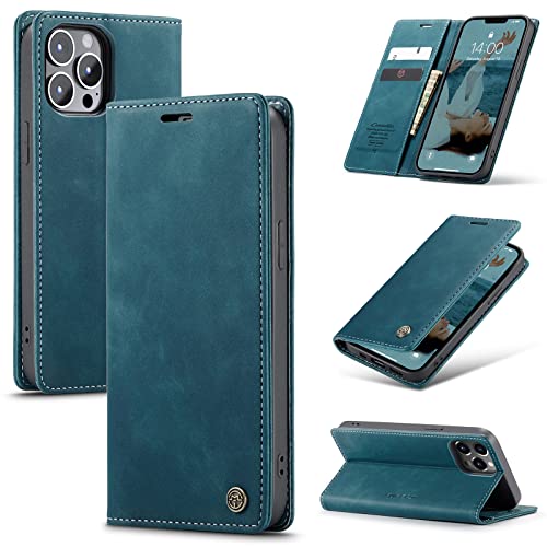 Cracedily for iPhone 13 Pro Case, Flip Wallet Leather Case with Card Holder Magnetic Closure Shockproof Kickstand Protective Phone Cases Cover for iPhone 13 Pro, Blue-Green - Image 1