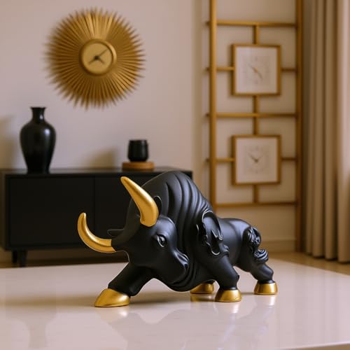 SkyKey Stock Market Bull 5.5" Home Décor Geometric Handicrafts Statue Resin Showpiece for Living Room Symbol of Wealth & Success Figurine for Gift, Home, Bedroom, Office Desk, Matte Finish Black-Gold - Image 4