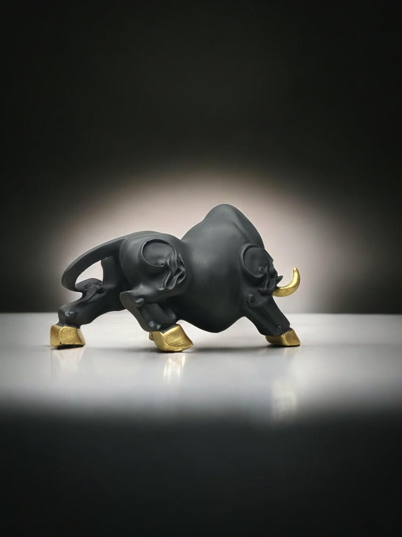 SkyKey Stock Market Bull 5.5" Home Décor Geometric Handicrafts Statue Resin Showpiece for Living Room Symbol of Wealth & Success Figurine for Gift, Home, Bedroom, Office Desk, Matte Finish Black-Gold - Image 5