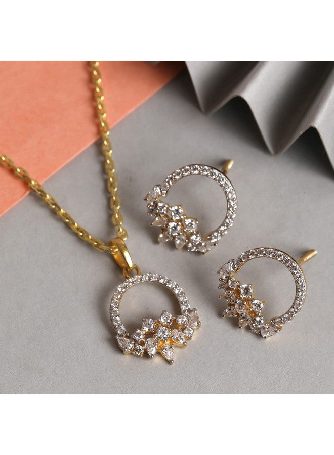 CLARA 925 Sterling Silver Tica Pendant Earring Chain Jewellery Set | Gold Rhodium Plated, Swiss Zirconia | Gift for Women & Girls - Image 2