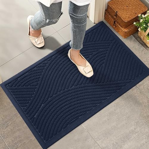 HIYARD Sturdy Front Door Mat, Absorbent Muddy Dirt Resist Welcome Door Mats Outdoor Indoor, Stain and Fade Resistant, Non-Slip Backing Entry Mat Low Profile Doormat for Entryway, 29×17, Blue - Image 1