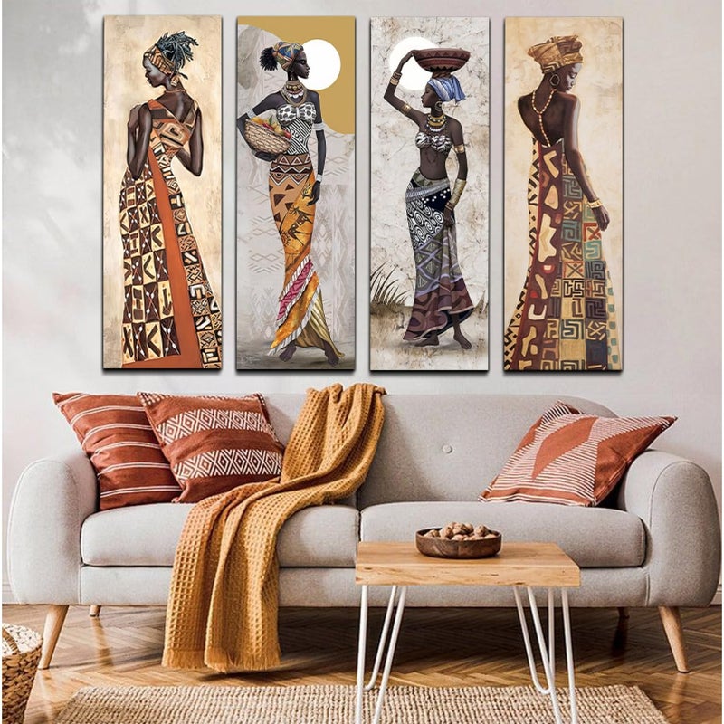 Chalk My Theme Set of 4 Tribal Women Wood Print Wall Art Tribal Women Wall Hanging Wood Decor Wall Decor For Living Room Bedroom Office Hotel and MoreWPCMT2086X15IN - Image 2