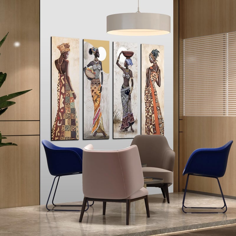 Chalk My Theme Set of 4 Tribal Women Wood Print Wall Art Tribal Women Wall Hanging Wood Decor Wall Decor For Living Room Bedroom Office Hotel and MoreWPCMT2086X15IN - Image 3