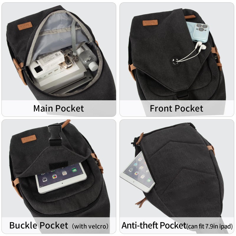 OSOCE Sling Bag for Men, Anti Theft Crossbody with Tunnel Lock, Waterproof Canvas Shoulder Backpack for Travel Hiking Daily - Image 4