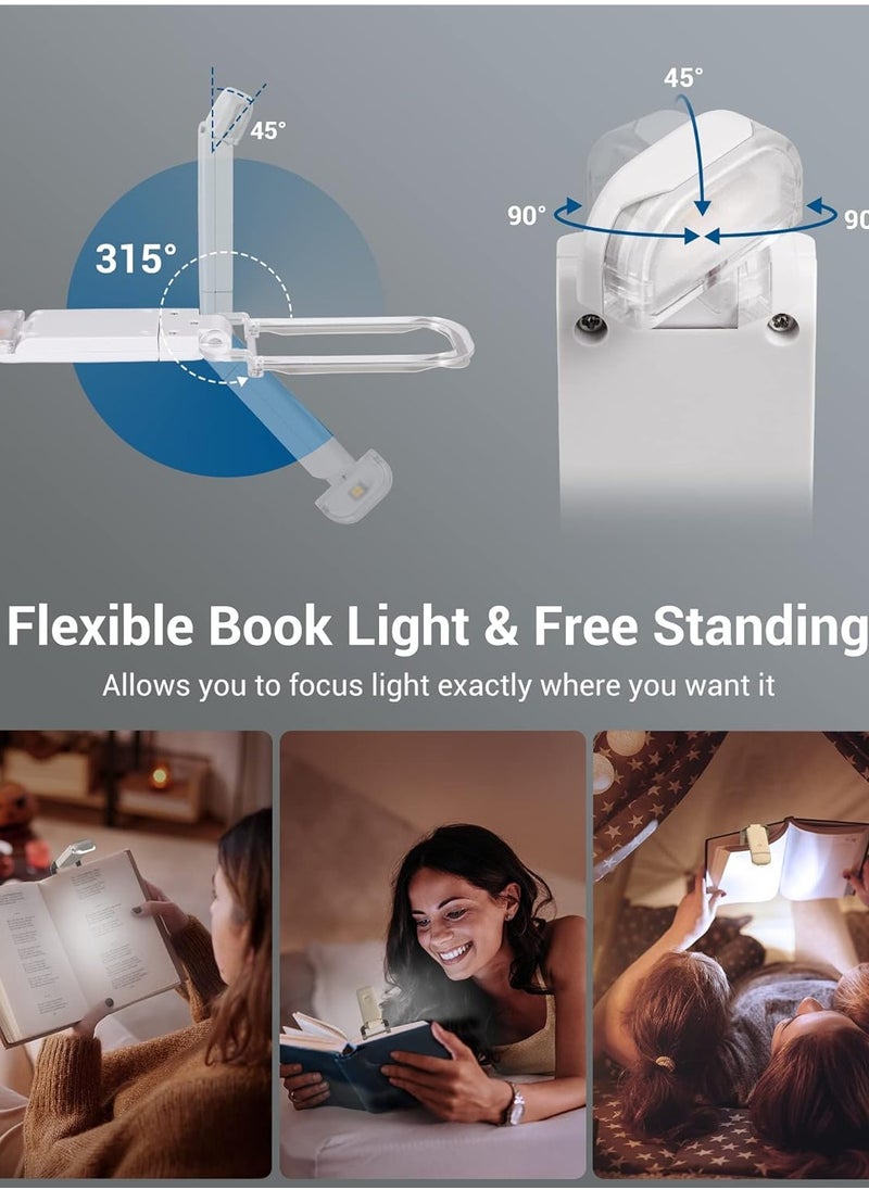 spa luxetique USB Rechargeable Book Light Warm White LED Adjustable Brightness for Eye Protection Clip On Portable Bookmark Light for Reading in Bed or Car White Color  - Image 4