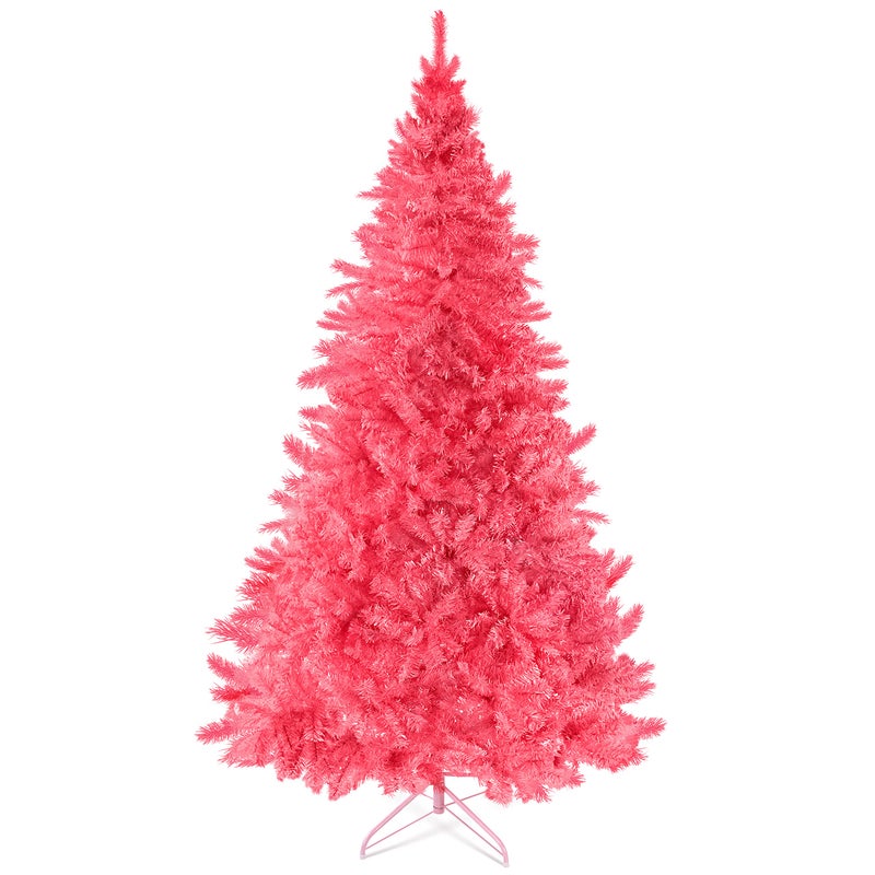 Prextex Prextex 6 Feet Pink Christmas Tree  Artificial Spruce Hinged Pink Christmas Tree Lightweight and Easy to Assemble with Christmas Tree Metal Stand 1200 Tips  Christmas Tree Pink 