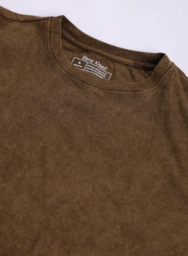 Styli Men Brown Oversized Acid Wash T-Shirt By Bene Kleed