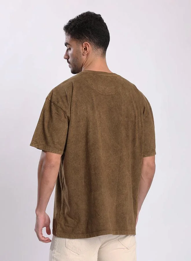 Styli Men Brown Oversized Acid Wash T-Shirt By Bene Kleed