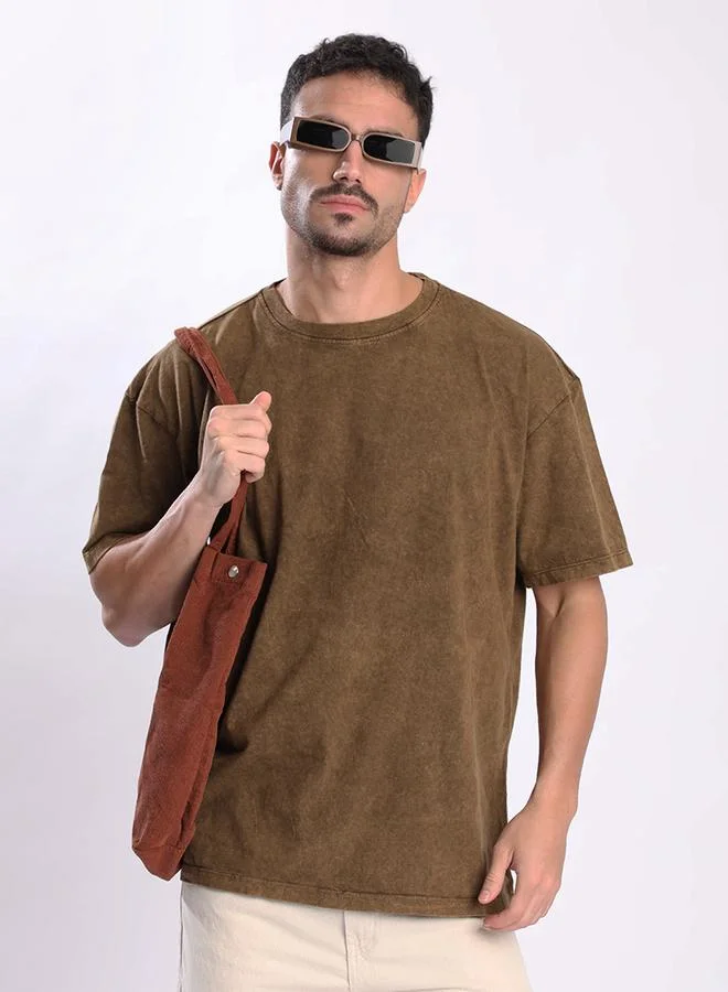 Styli Men Brown Oversized Acid Wash T-Shirt By Bene Kleed