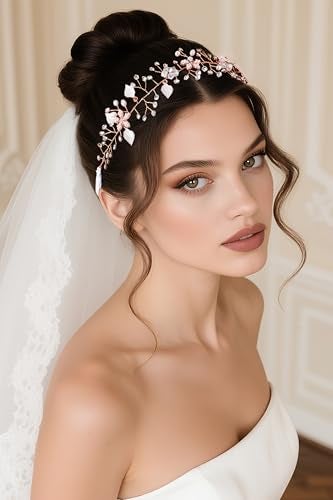 Coucoland Flower Girl Fairy Headpiece - Rose Gold Leaf Girls Toddler Crown Hair Piece Vine Prom Bridal Wedding Accessories Crystal Tiara for Women - Image 3