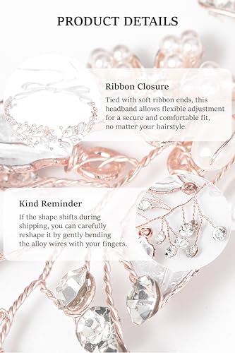 Coucoland Flower Girl Fairy Headpiece - Rose Gold Leaf Girls Toddler Crown Hair Piece Vine Prom Bridal Wedding Accessories Crystal Tiara for Women - Image 4