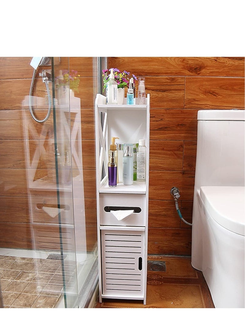 Generic - Small Bathroom Storage Corner Floor Cabinet with Doors & Shelves – Thin Vanity Organizer, Multi-Functional WPC Design, Towel & Paper Holder, Sturdy Waterproof Construction with Curvy Scrollwork – Perfect for Tight Spaces - Image 1